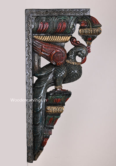 Dark Green Beauty Hanging Ready To Fly Standing Single Parrot Wooden Handcrafted Coloured Wooden Wall Bracket 24"