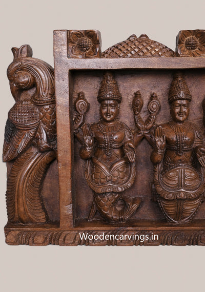 Home Vastu Dasavatar Murthi Handcrafted Horizontal Pooja Decoration Wooden Hooks Fixed Wall Panel 48"