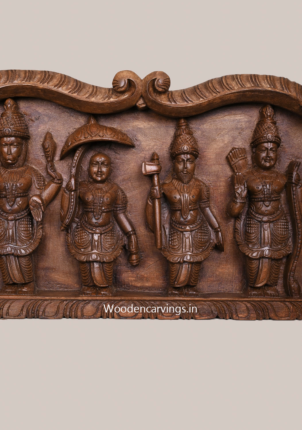 Home Vastu Dasavatar Murthi Handcrafted Horizontal Pooja Decoration Wooden Hooks Fixed Wall Panel 48"