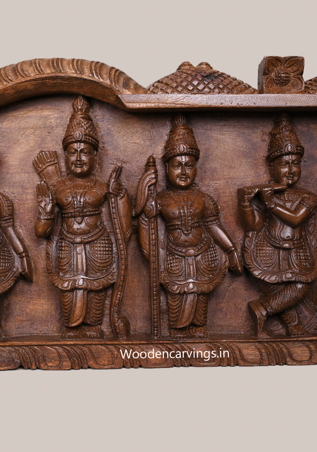 Home Vastu Dasavatar Murthi Handcrafted Horizontal Pooja Decoration Wooden Hooks Fixed Wall Panel 48"