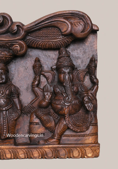 Horizontal Relaxing Lord Ganapathy and Sevagars Holding Jackfruit With Sitting Two Forms Ganapathy Wall Panel 32"