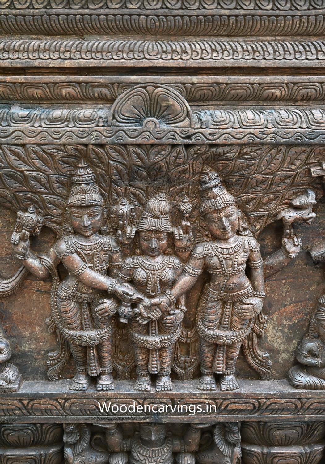 ThiruKalyana Kolam Of Goddess Beauty Madurai Meenakshi With Goddess lakshmi, Sarsawathi, Naratha Muni, Nandhi Wall Panel 71"