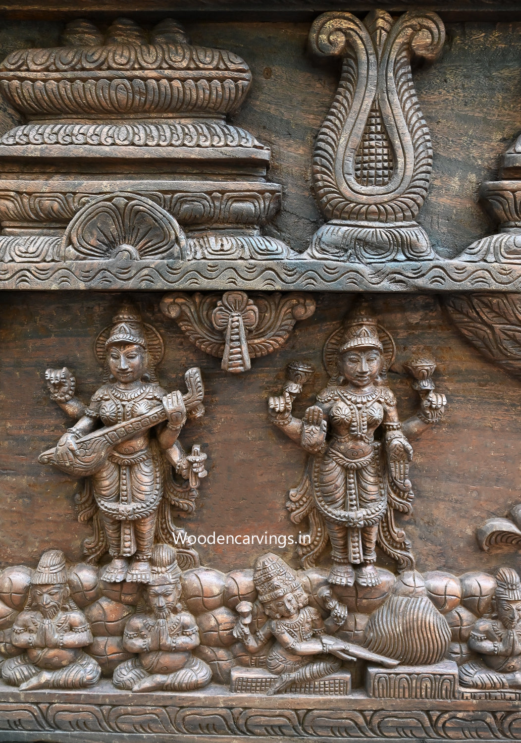 ThiruKalyana Kolam Of Goddess Beauty Madurai Meenakshi With Goddess lakshmi, Sarsawathi, Naratha Muni, Nandhi Wall Panel 71"