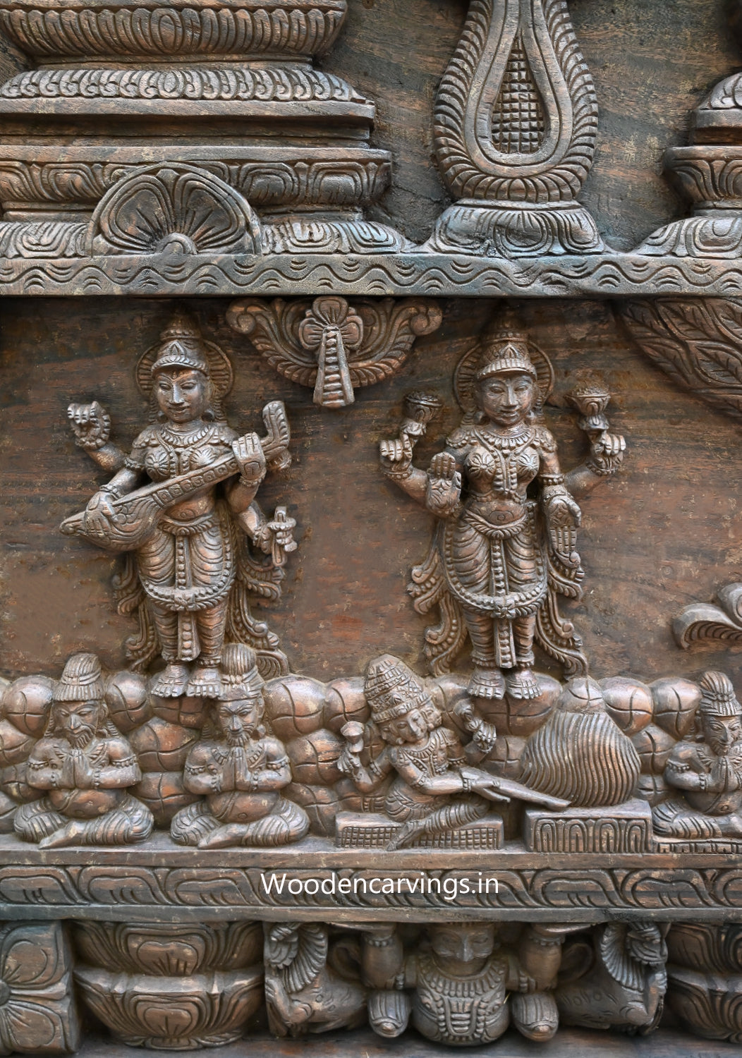 ThiruKalyana Kolam Of Goddess Beauty Madurai Meenakshi With Goddess lakshmi, Sarsawathi, Naratha Muni, Nandhi Wall Panel 71"