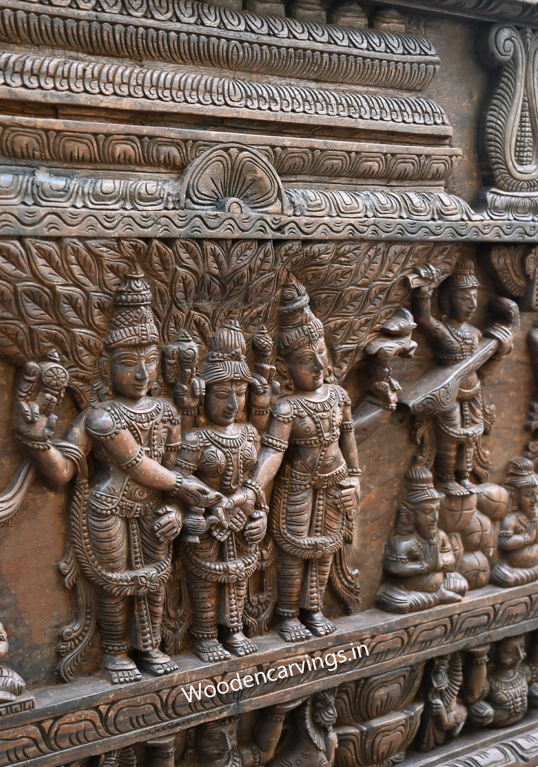 ThiruKalyana Kolam Of Goddess Beauty Madurai Meenakshi With Goddess lakshmi, Sarsawathi, Naratha Muni, Nandhi Wall Panel 71"