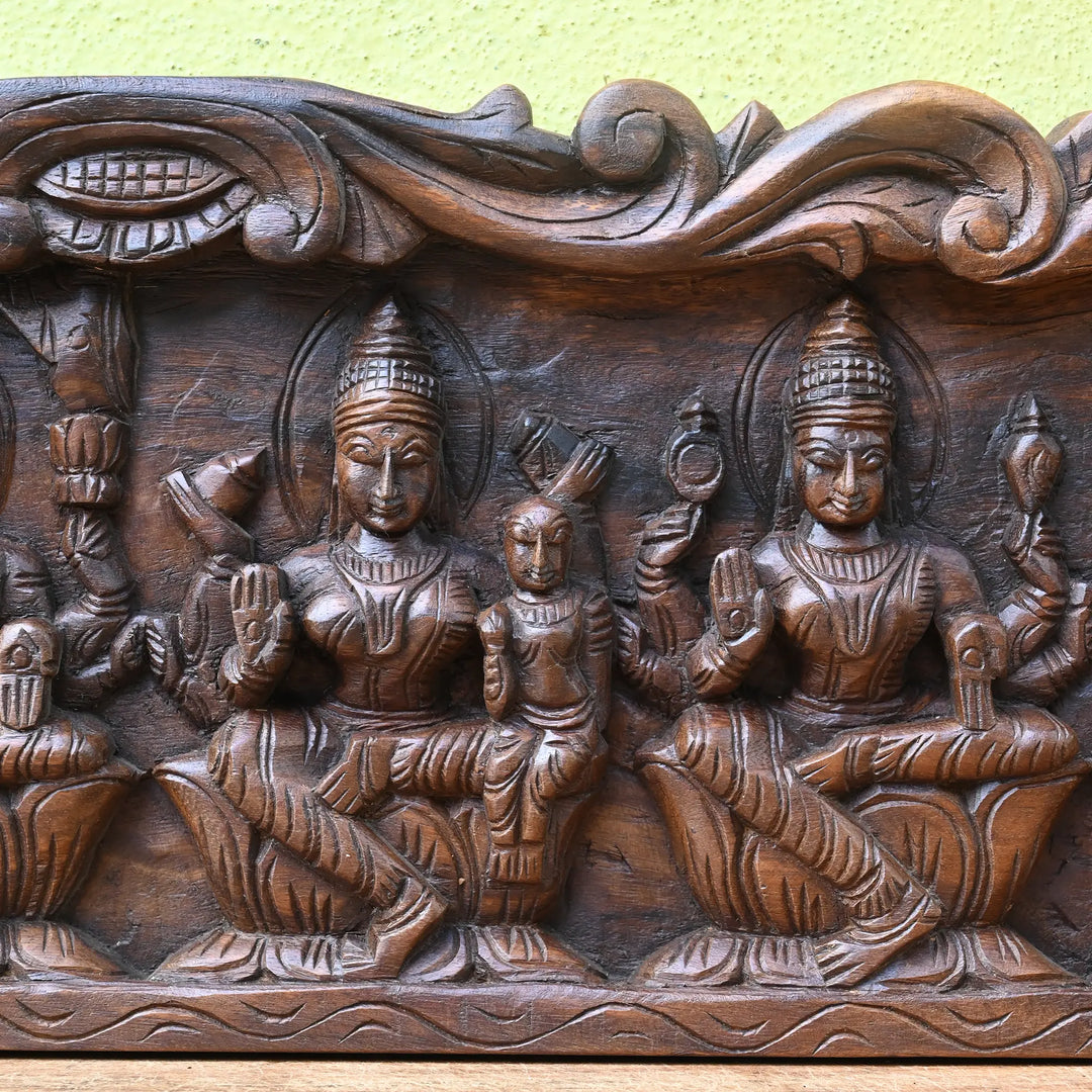 Ashtalakshmi Wood Carving Panel: Divine Blessings from eight forms of Lakshmi 48"