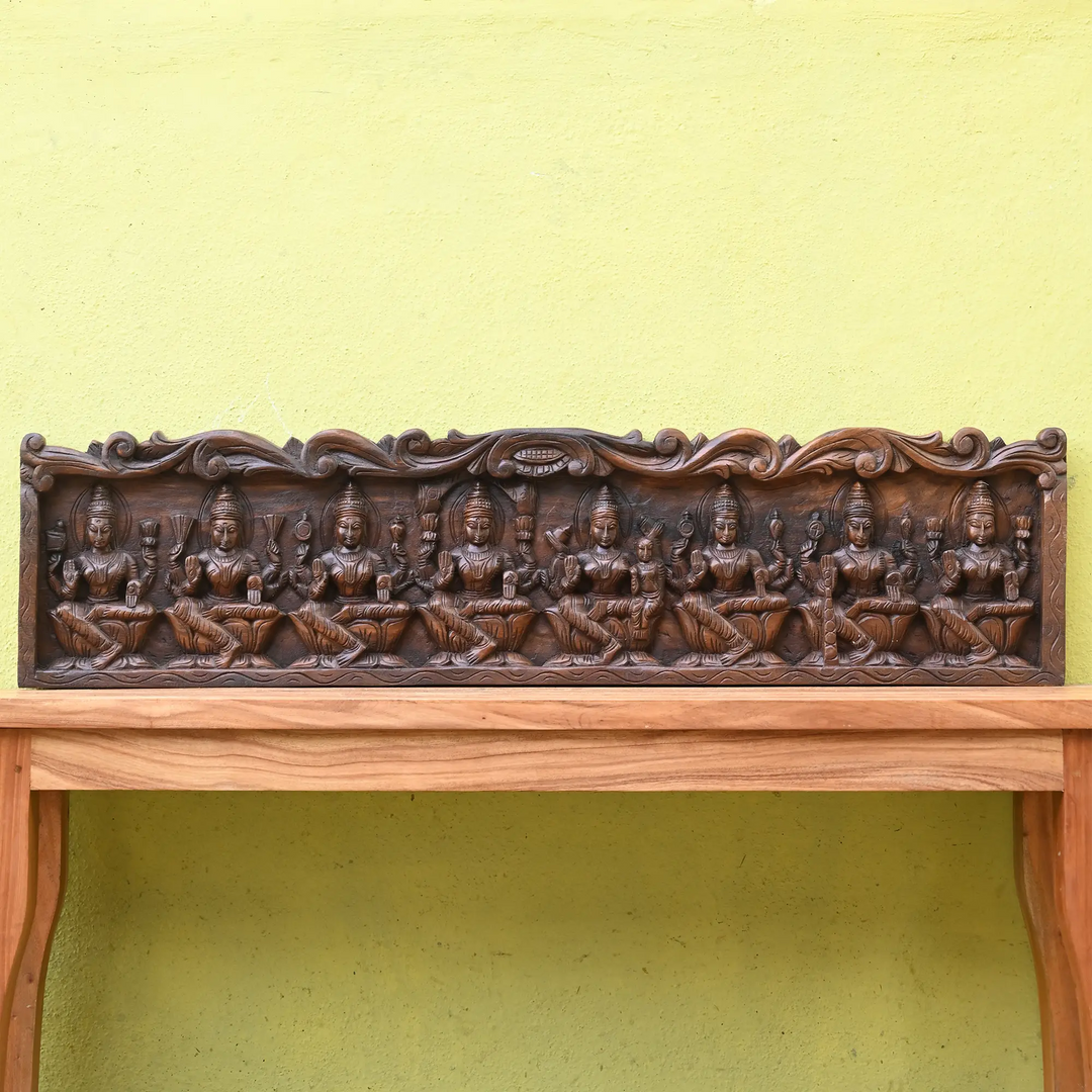 Ashtalakshmi Wood Carving Panel