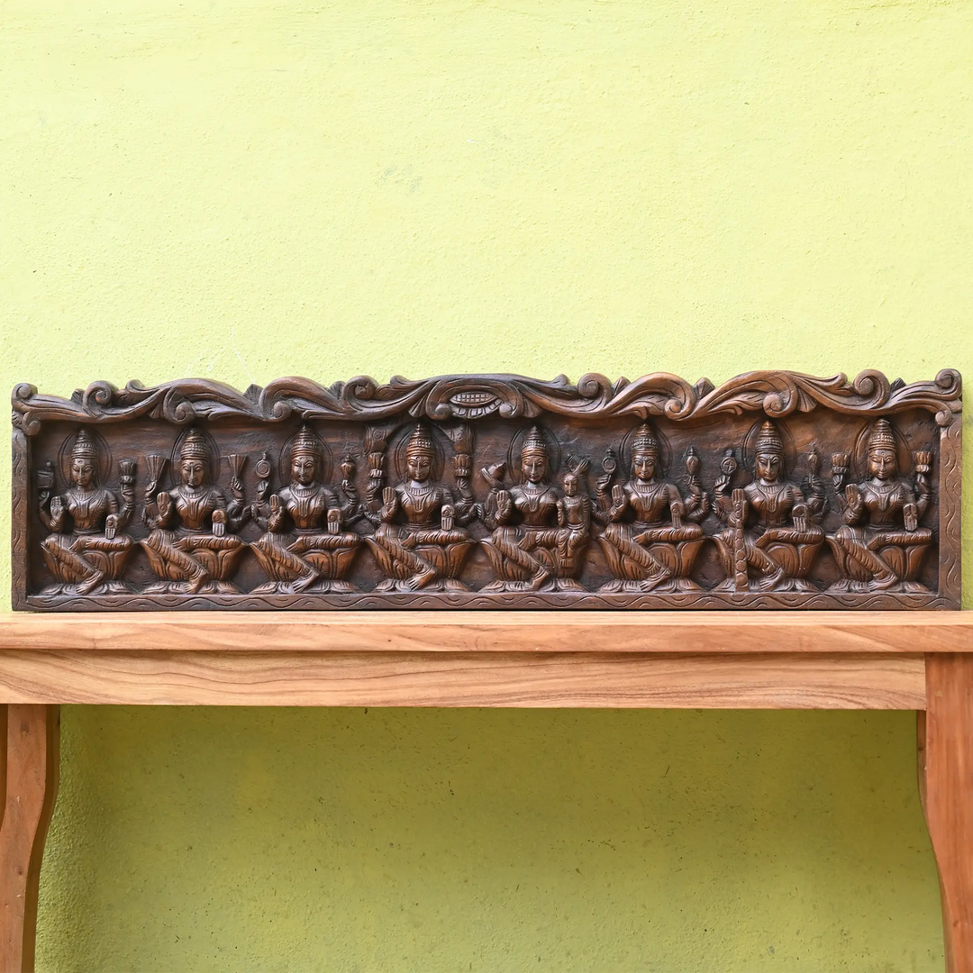 Ashtalakshmi Wood Carving Panel