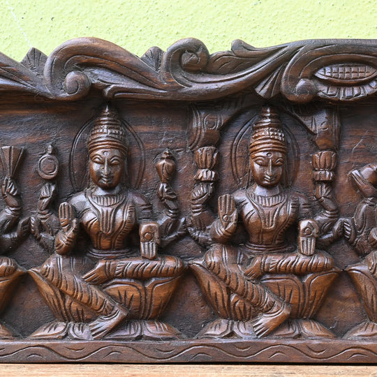 Ashtalakshmi Wood Carving Panel: Divine Blessings from eight forms of Lakshmi 48"