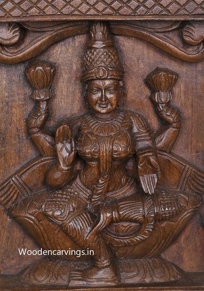 Vertical Entrance and Door Decoration Eight Forms of Astalakshmi Wooden Hooks Fixed Brown Finishing Panel 48"