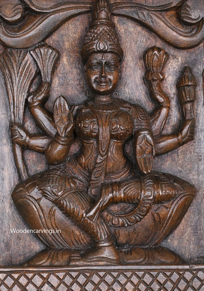 Vertical Entrance and Door Decoration Eight Forms of Astalakshmi Wooden Hooks Fixed Brown Finishing Panel 48"