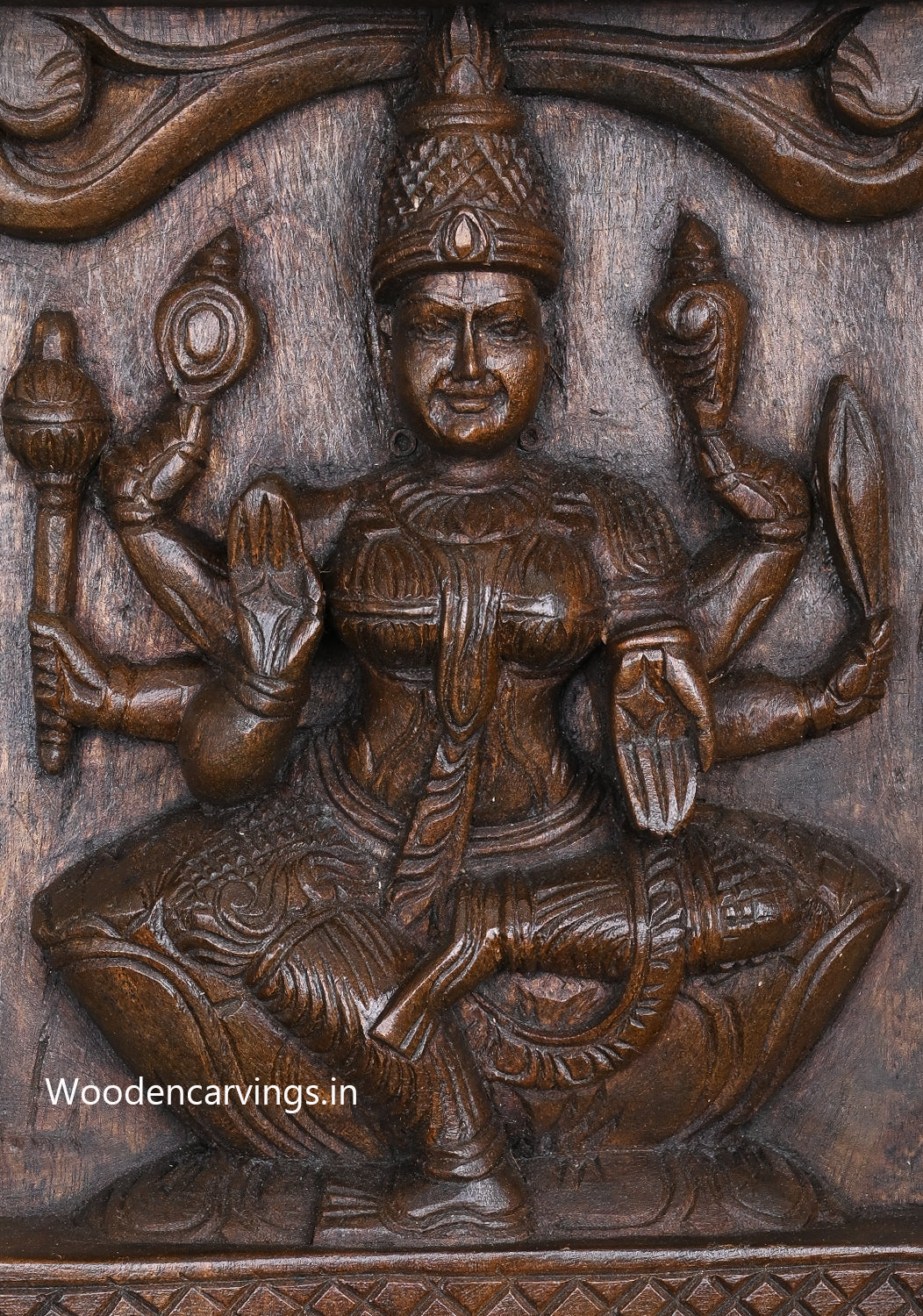 Vertical Entrance and Door Decoration Eight Forms of Astalakshmi Wooden Hooks Fixed Brown Finishing Panel 48"