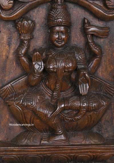 Vertical Entrance and Door Decoration Eight Forms of Astalakshmi Wooden Hooks Fixed Brown Finishing Panel 48"