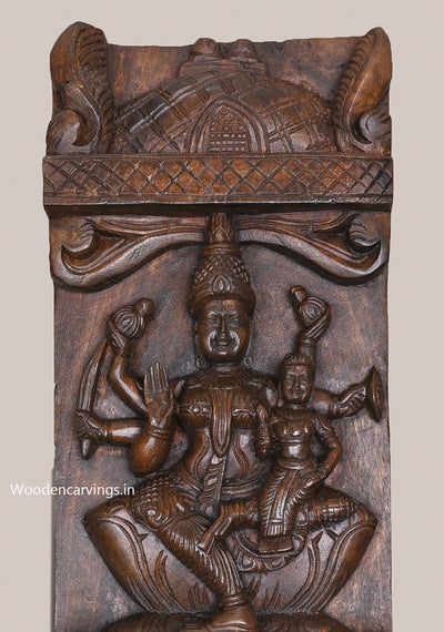 Vertical Entrance and Door Decoration Eight Forms of Astalakshmi Wooden Hooks Fixed Brown Finishing Panel 48"