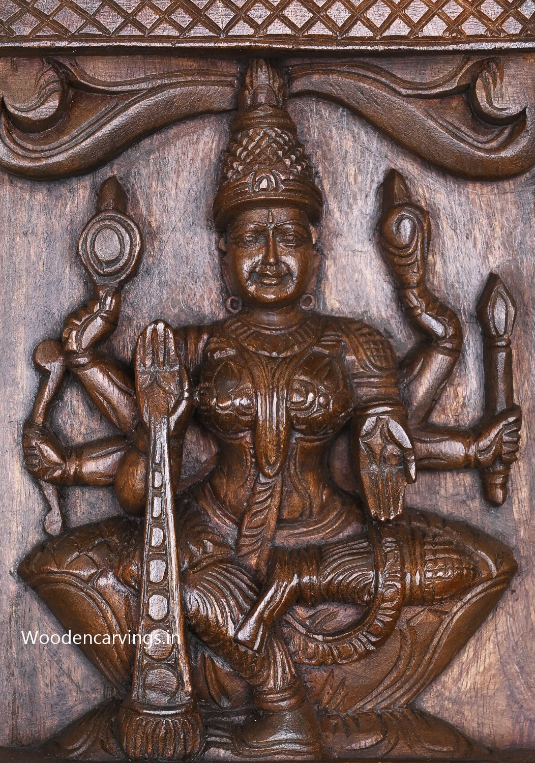 Vertical Entrance and Door Decoration Eight Forms of Astalakshmi Wooden Hooks Fixed Brown Finishing Panel 48"