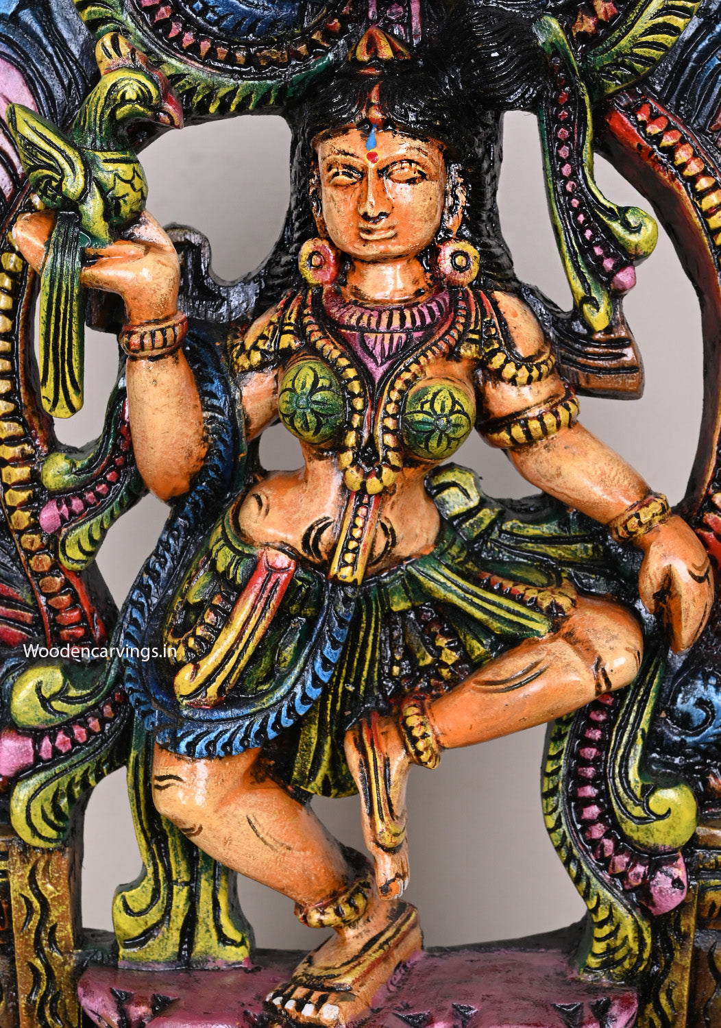 Prabhavali Beauty Light Weight Colourful Wooden Handcrafted Dancing Apsara Wall Decor Wooden Wall Mount 21"