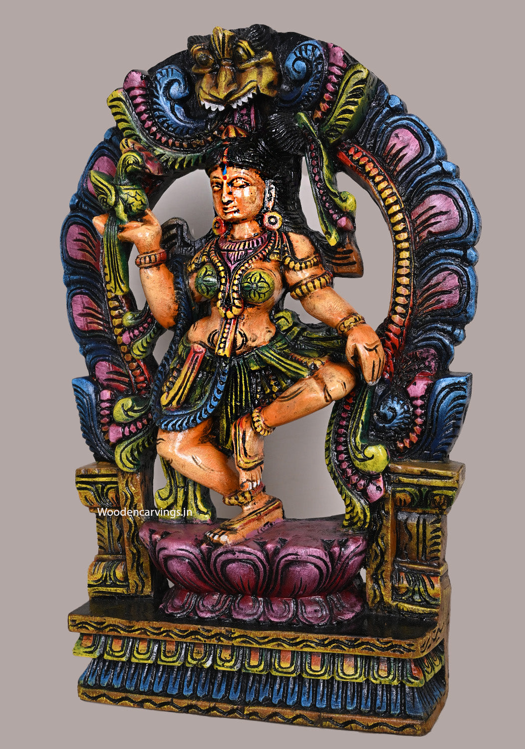 Prabhavali Beauty Light Weight Colourful Wooden Handcrafted Dancing Apsara Wall Decor Wooden Wall Mount 21"