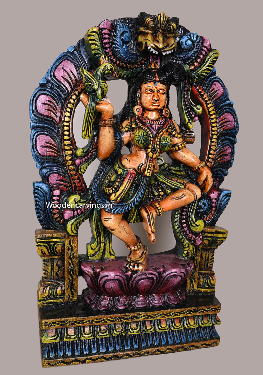 Prabhavali Beauty Light Weight Colourful Wooden Handcrafted Dancing Apsara Wall Decor Wooden Wall Mount 21"