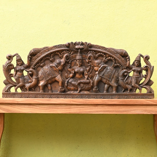 Goddess Gajalakshmi Wood Carving panel