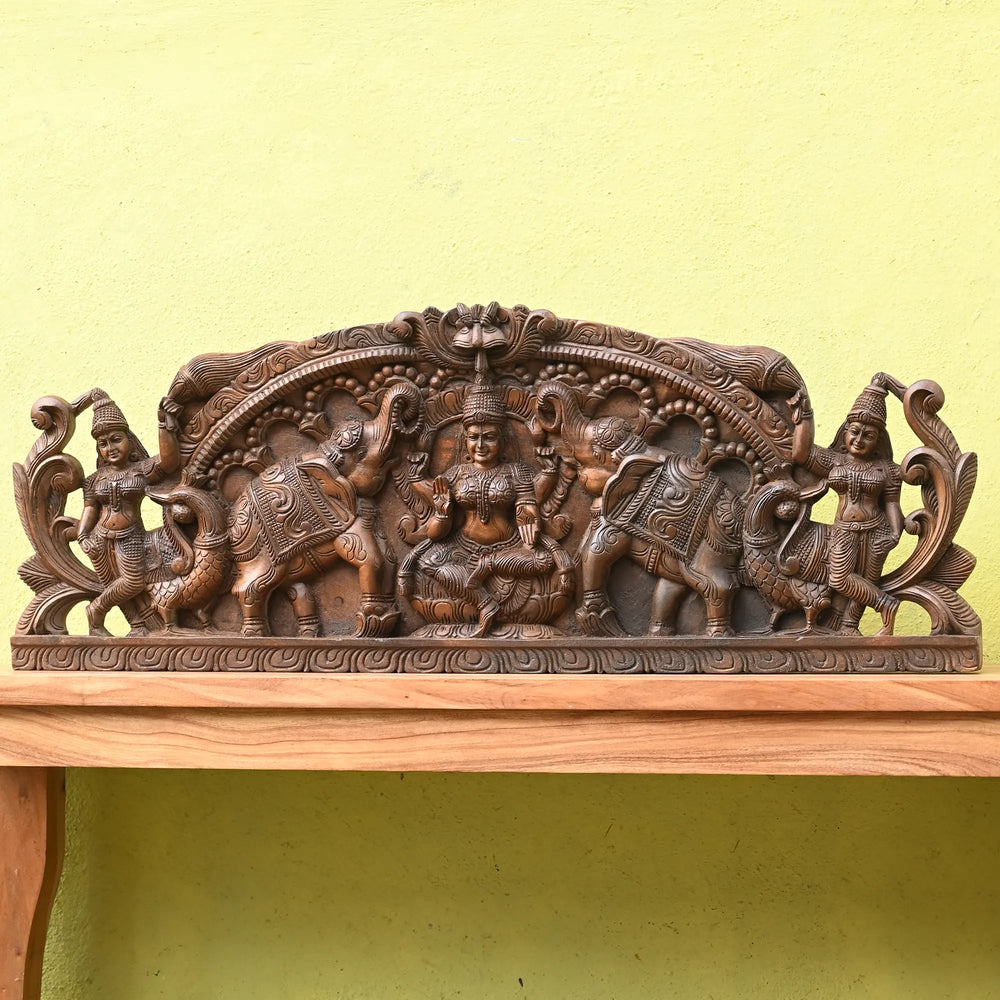 Goddess Gajalakshmi Wood Carving panel