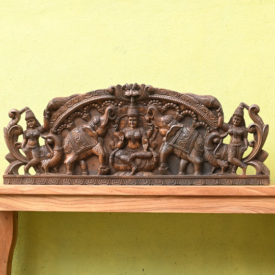 Goddess Gajalakshmi Wood Carving panel