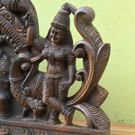 Arch Design Gajalakshmi Wood Carving Panel Flanked by Apsara Devi's 42"