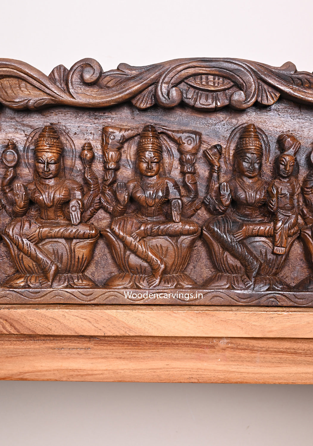 Horizontal AshtaLakshmi Eight Wealthy Forms Wax Brown Wall Decoration Wooden Beautiful Wall Panel 42"