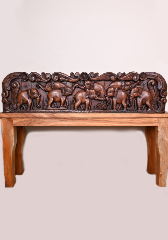 Attractive Horizontal Elephants Hooks Fixed Wall Mounting Wall Decoration Wax Brown Handcrafted Wall Panel 48.5"