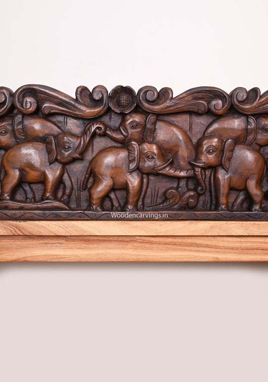 Attractive Horizontal Elephants Hooks Fixed Wall Mounting Wall Decoration Wax Brown Handcrafted Wall Panel 48.5"