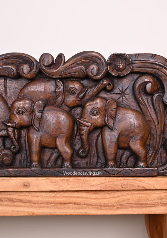 Attractive Horizontal Elephants Hooks Fixed Wall Mounting Wall Decoration Wax Brown Handcrafted Wall Panel 48.5"