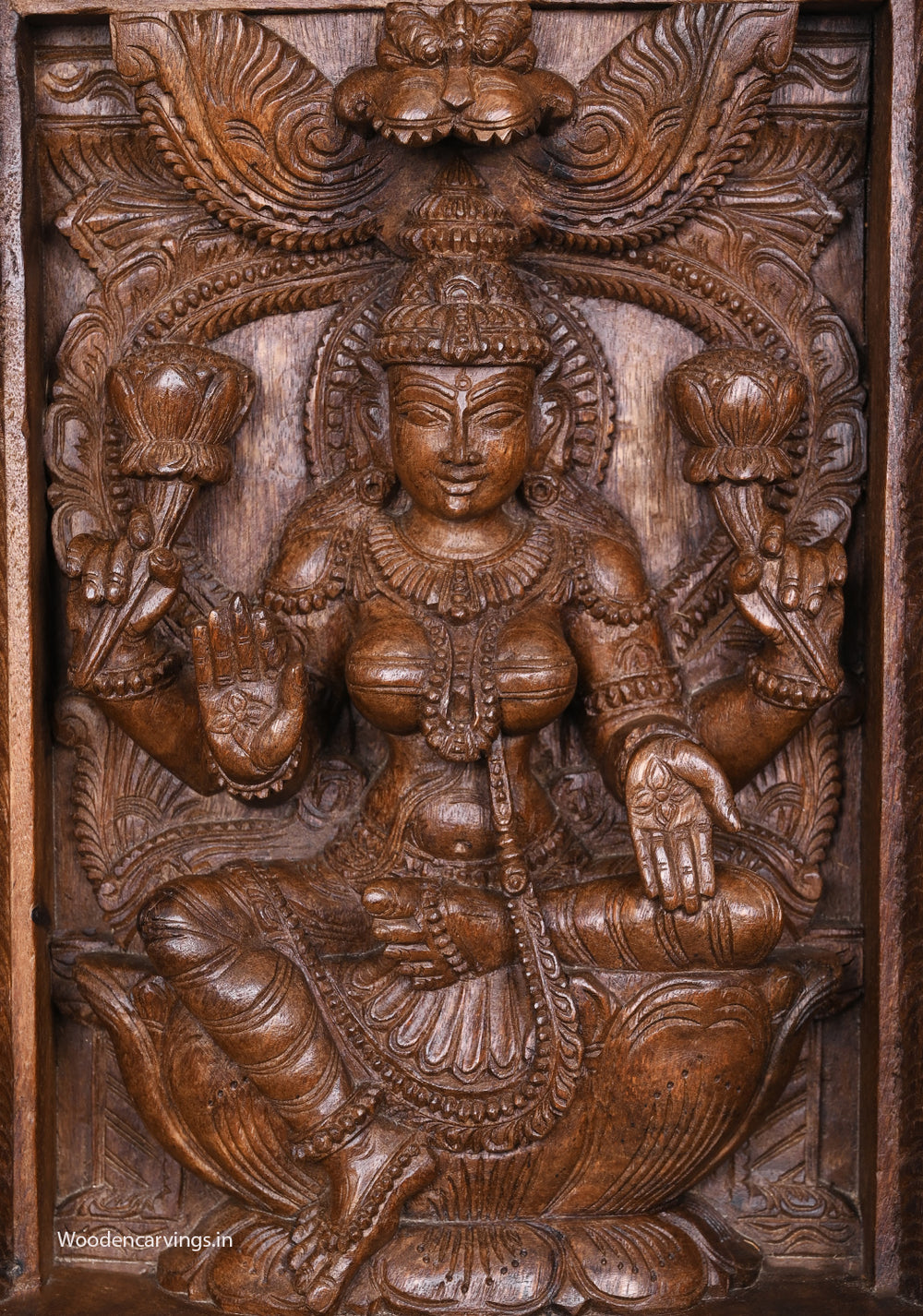 Frame Goddess of Wealth Beautiful Mahalakshmi Handcrafted Hooks Fixed Wall Hanging Wall Mount Sculpture 19"