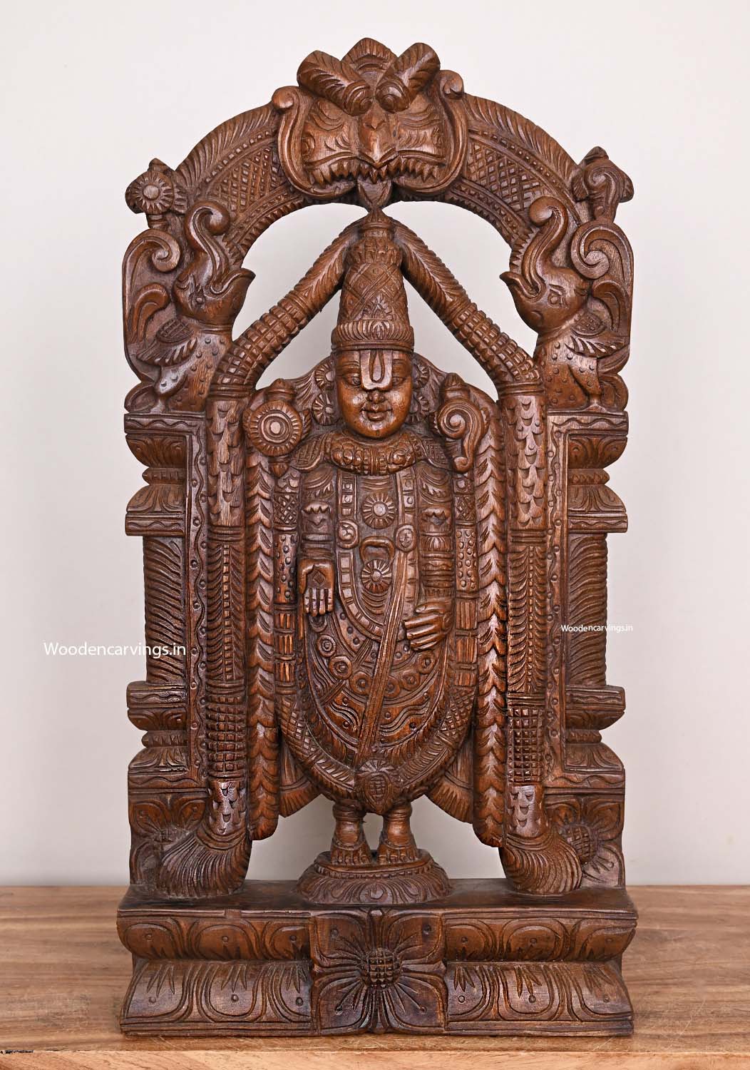 Wooden Prabhavali Balaji Handcrafted Wax Brown Beautiful Standing Wall Decoration Wax Brown Sculpture 25"