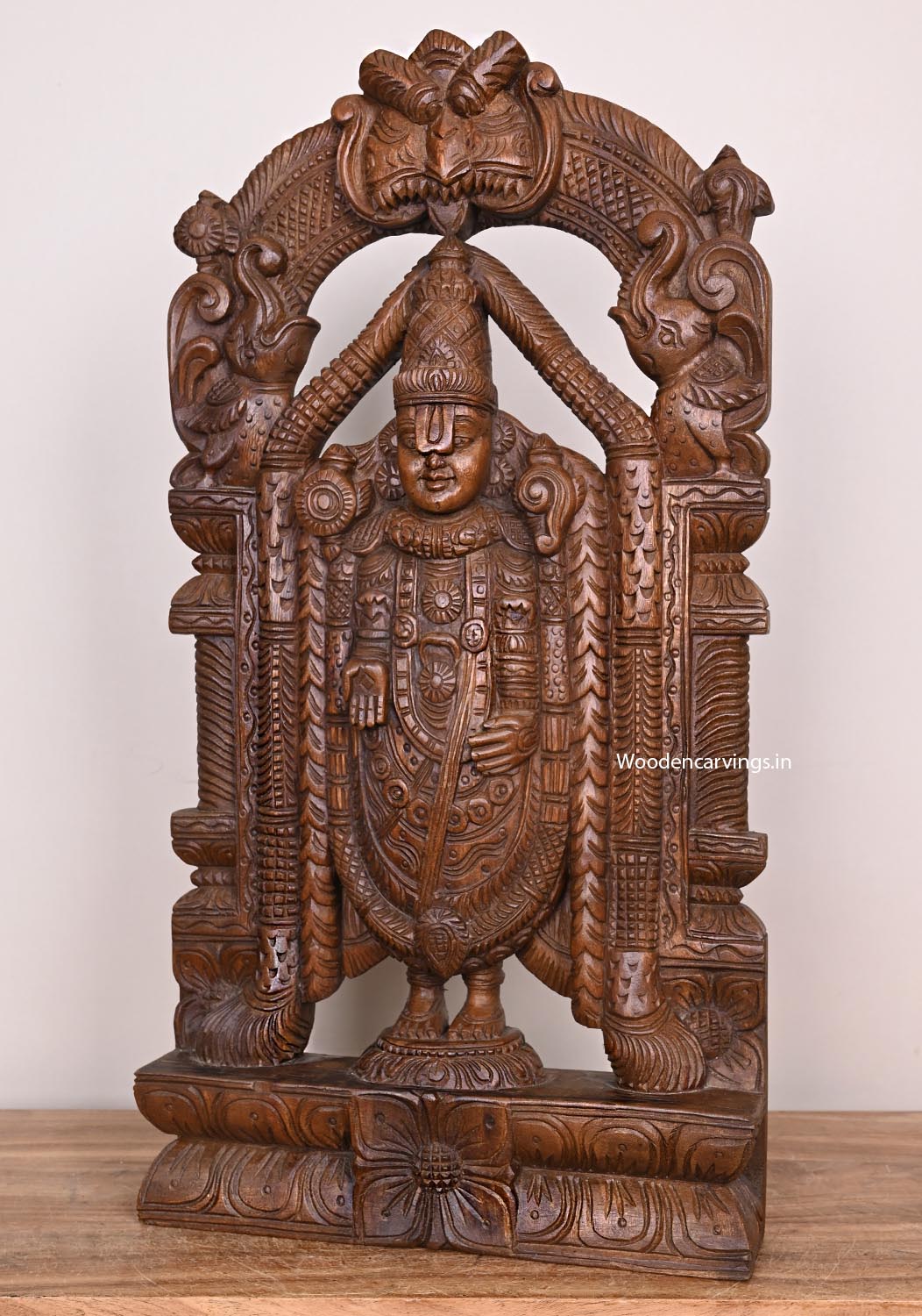 Wooden Prabhavali Balaji Handcrafted Wax Brown Beautiful Standing Wall Decoration Wax Brown Sculpture 25"