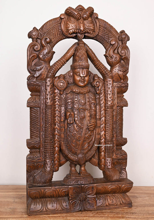 Wooden Prabhavali Balaji Handcrafted Wax Brown Beautiful Standing Wall Decoration Wax Brown Sculpture 25"