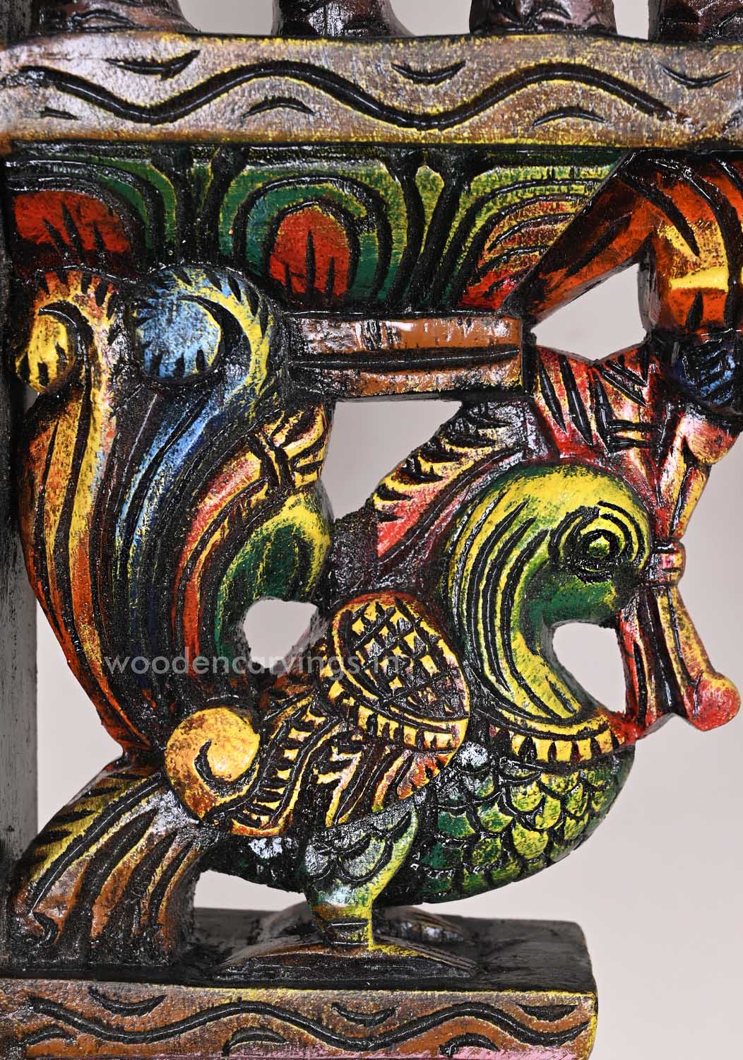 Hooks Fixed Light Weight Wall Decoration Wooden Elephants With Hamsa Bird Annapakshi Wall Brackets 18"