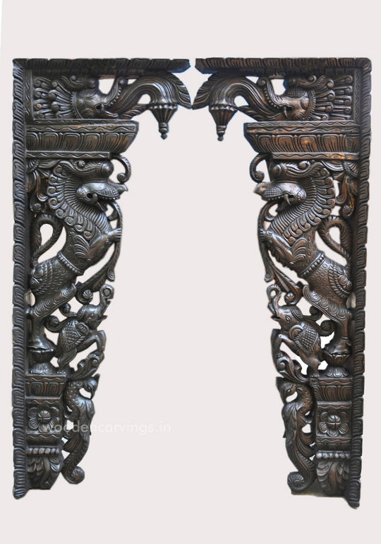 Wooden Decorative Wall Decor Paired Ancient Animal Yaazhi Standing Wall Decor Wall Brackets 46"