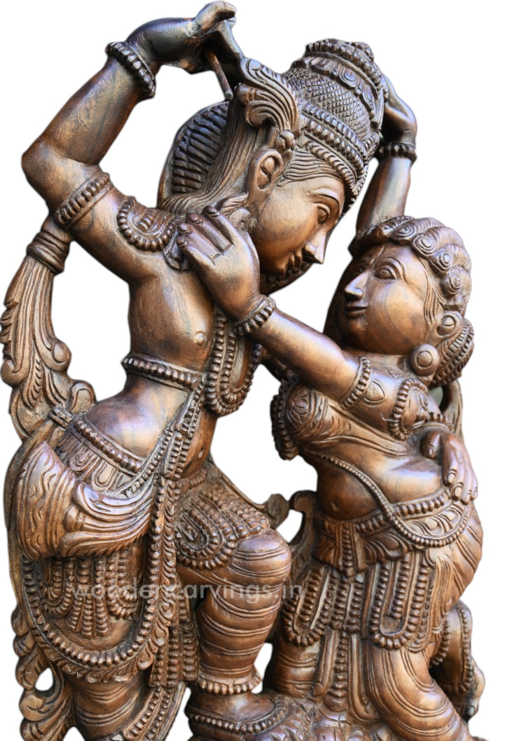 Stunning 49" Lord Krishna & Radha Wooden statue, Standing on Stones