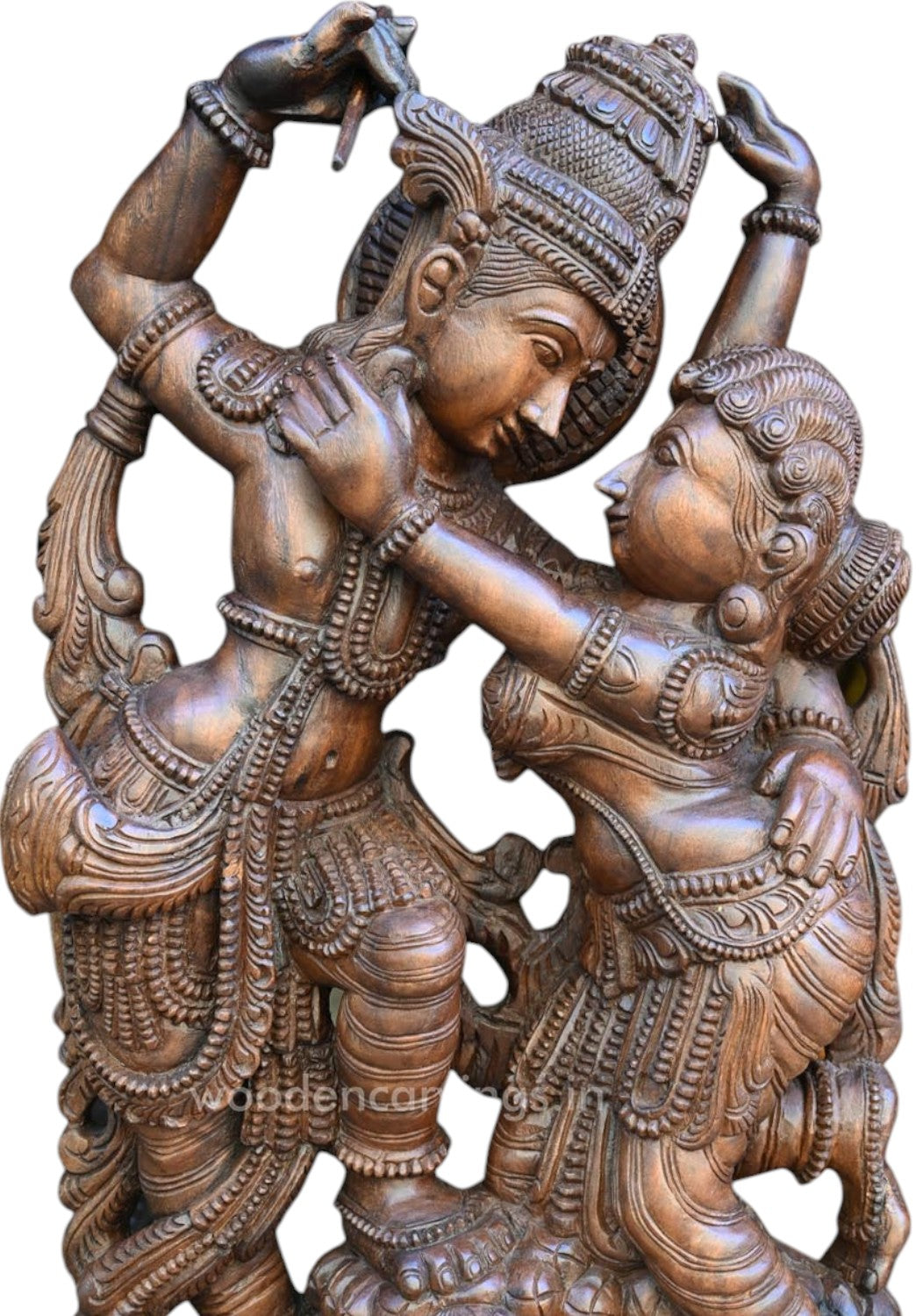 Stunning 49" Lord Krishna & Radha Wooden statue, Standing on Stones