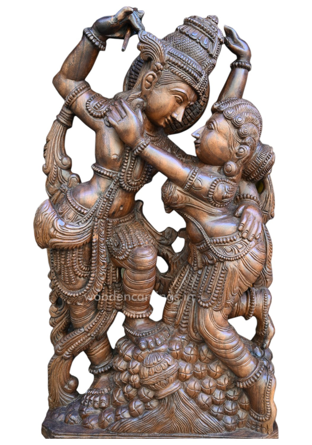 Stunning 49" Lord Krishna & Radha Wooden statue, Standing on Stones