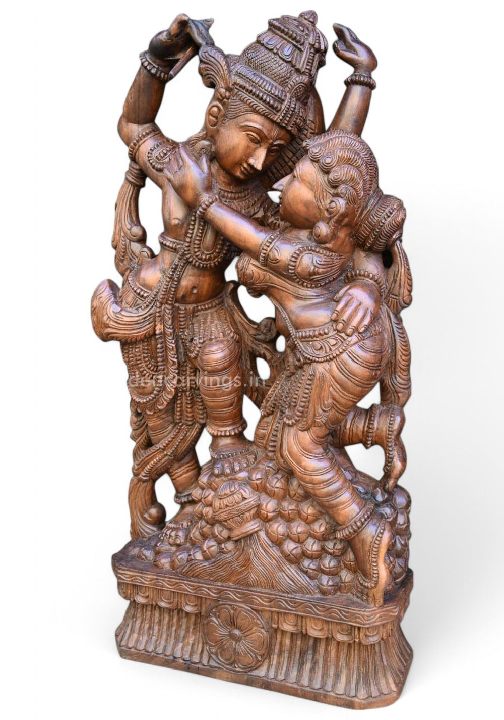 Stunning 49" Lord Krishna & Radha Wooden statue, Standing on Stones