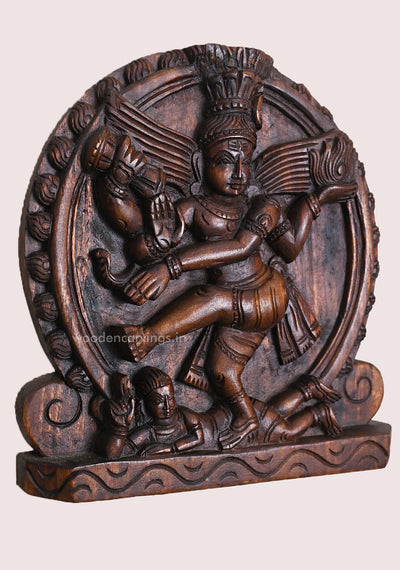 Blessing Lord Dancing Nataraja Perumal Wall Decor Fine Finishing Wall Mount Handcrafted Wooden Wall Mount 12"