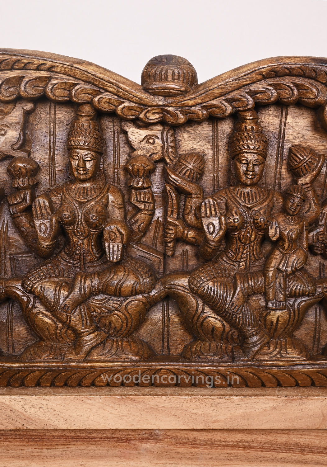 Wooden Horizontal Goddess Astalakshmi Eight Auspicious Forms Handcrafted Hooks Fixed Wooden Wall panel 49.5"