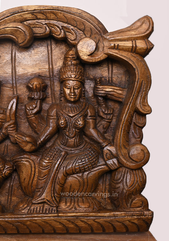 Wooden Horizontal Goddess Astalakshmi Eight Auspicious Forms Handcrafted Hooks Fixed Wooden Wall panel 49.5"