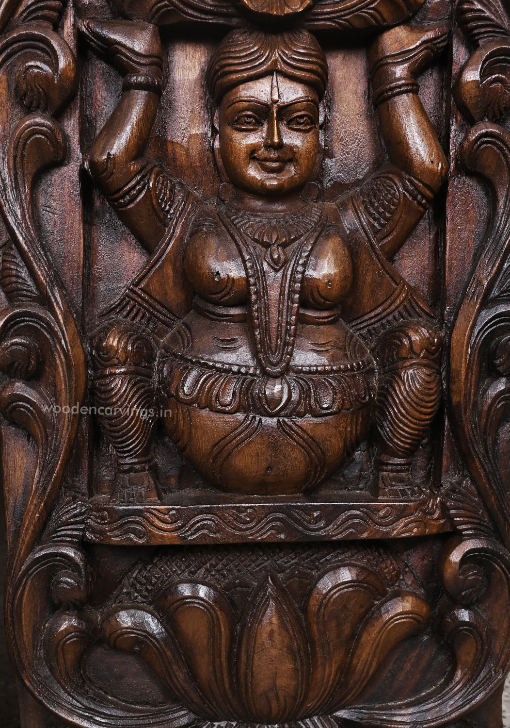 Vertical Eight Auspicious Forms of Goddess Lakshmi Handcrafted Fine Wax Brown Finishing Wooden Wall Panel 72.5"