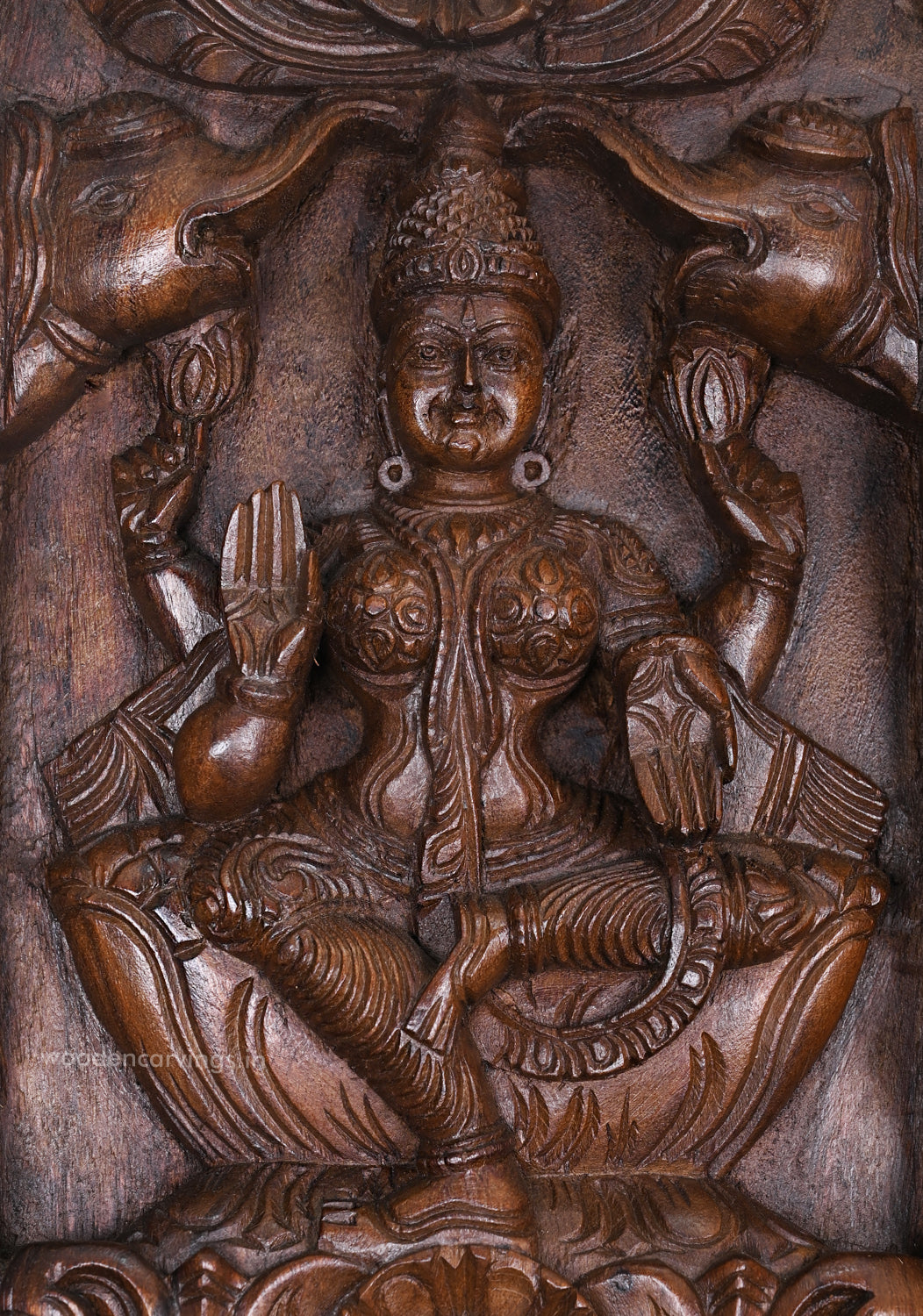 Vertical Eight Auspicious Forms of Goddess Lakshmi Handcrafted Fine Wax Brown Finishing Wooden Wall Panel 72.5"