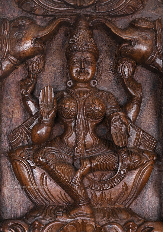 Vertical Eight Auspicious Forms of Goddess Lakshmi Handcrafted Fine Wax Brown Finishing Wooden Wall Panel 72.5"