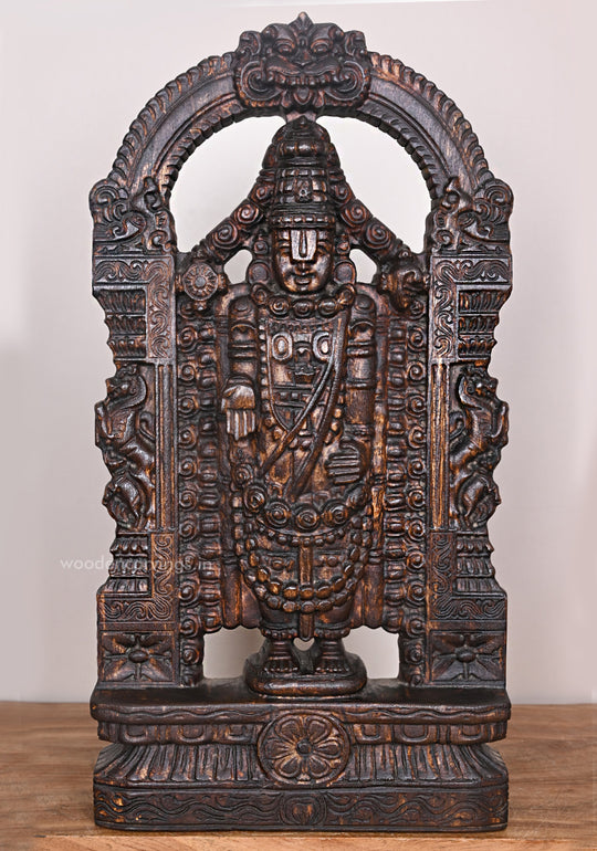 Wooden Standing Tirupathi Handcrafted Venkateshwara Balaji Prabhavali WaxBrown Finishing Sculpture 24.5"