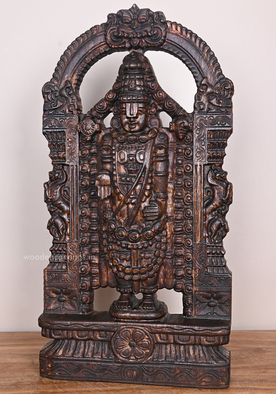 Wooden Standing Tirupathi Handcrafted Venkateshwara Balaji Prabhavali WaxBrown Finishing Sculpture 24.5"