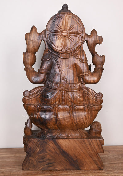 Shri Valampuri Ganapathy Calmly Seated on Petal Lotus Beautiful Pooja Room Decor Handcrafted Sculpture 30"