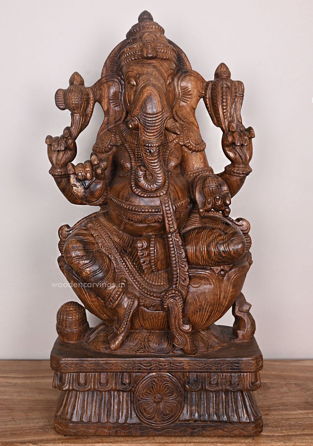 Shri Valampuri Ganapathy Calmly Seated on Petal Lotus Beautiful Pooja Room Decor Handcrafted Sculpture 30"